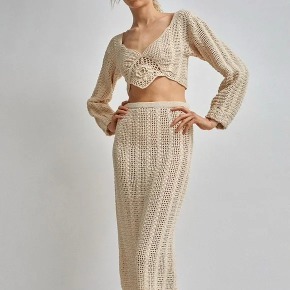 NWOT Free People x Mozh Mozh Shiraz Crochet Top and Skirt Set in Ivory Size S - Picture 1 of 4